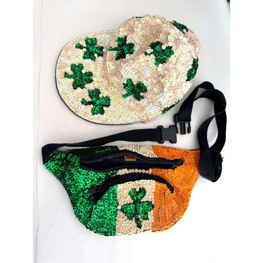 Saint patrick Crossbody bag and hat cap combo sequins festive party women